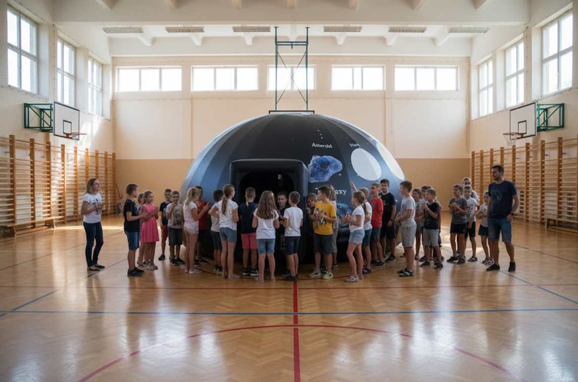 Mobilní planetárium – instalace kopule v tělocvičně základní školy