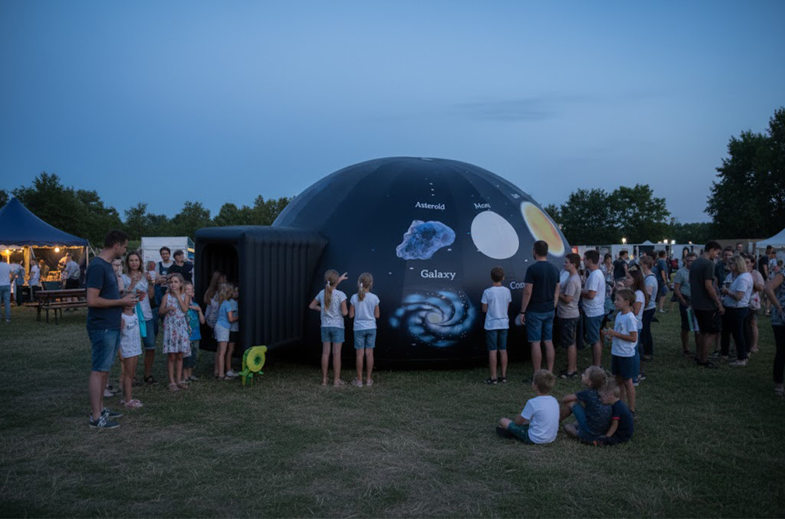 Mobilní planetárium – nafukovací kopule během letní venkovní akce