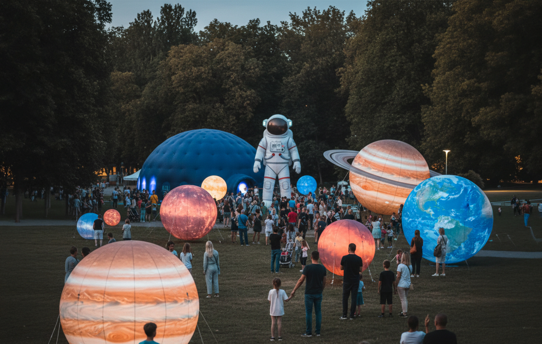 Vesmírná mise, tematická zóna se Sluneční soustavou, kosmonaut a planetárium